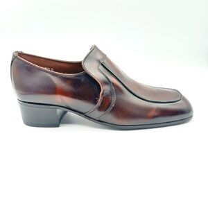 VINTAGE BAYMART DRESS SHOE LEATHER BROWN SHOE WOODEN BLOCK HEEL 70s  DEADSTOCK